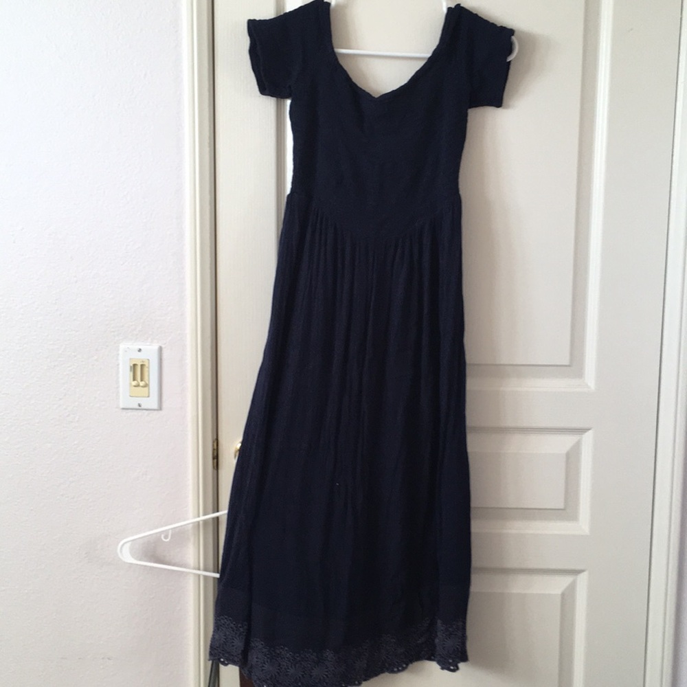 roxy blue midi off the shoulder dress
